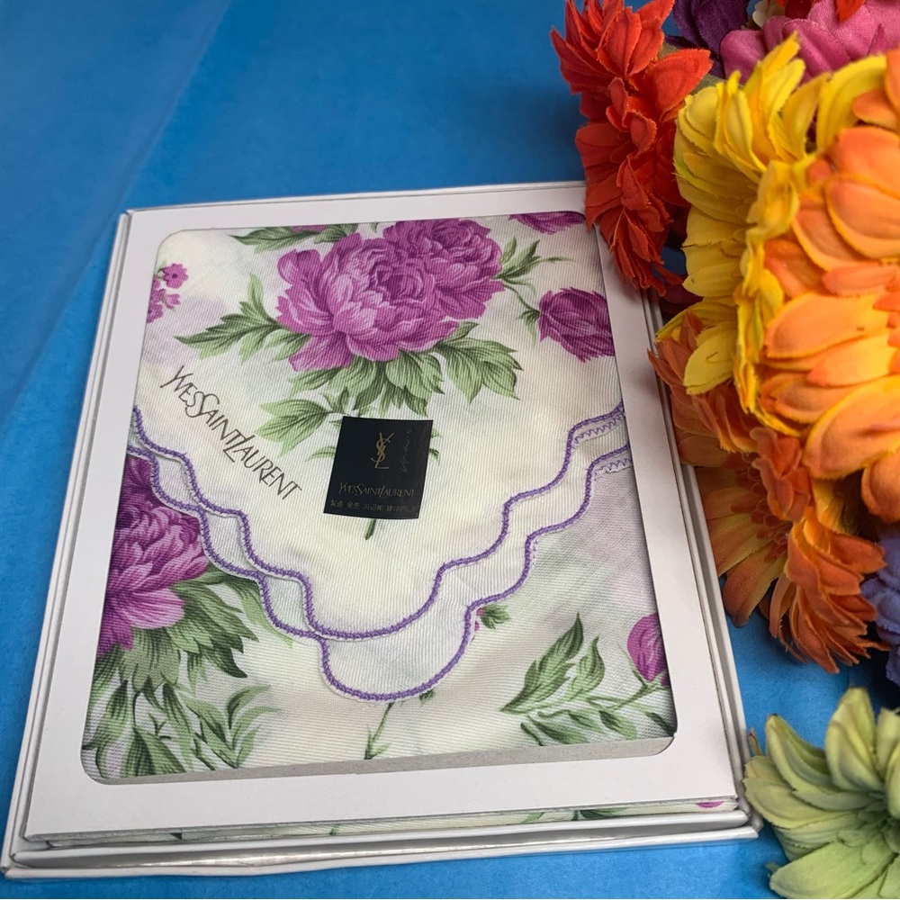 Yves Saint Laurent Purple Floral Mini  Scarf